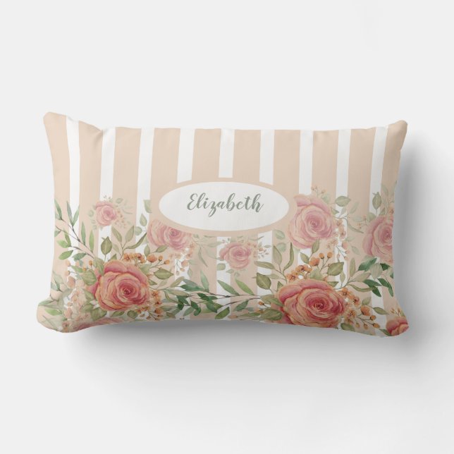 Rose aus süßem Orange und Blütengarten Wasserfarbe Lendenkissen (Vorderseite)