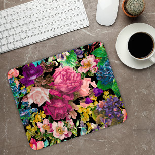 Rose aus Vintagem Shabby Chic, schwarz, rosa Mousepad