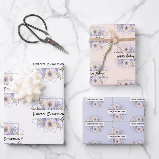 Rose aus Violett und Pastell, Papier, Flachfolien, Geschenkpapier Set (Vorderseite)