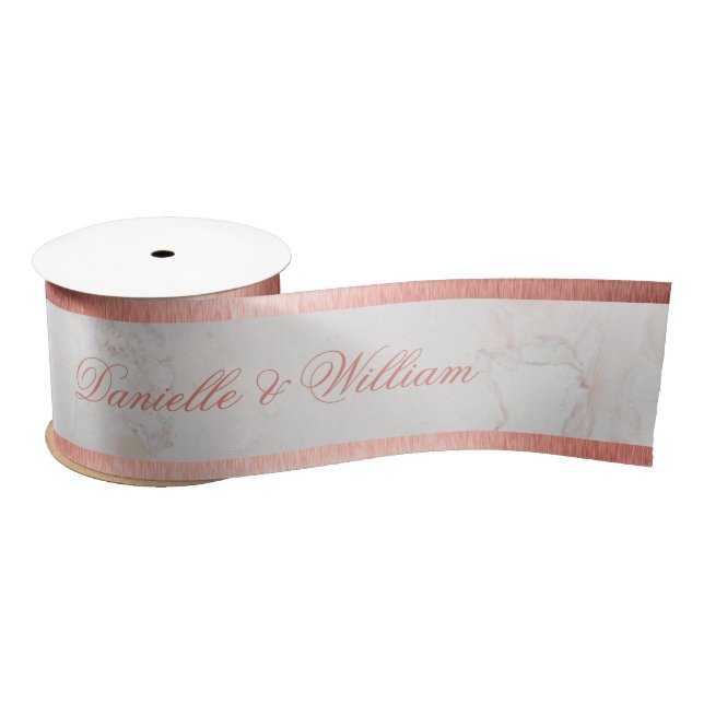 Rose aus weißem Marmor Gold Elegantes Pink Script  Satinband (Spule)