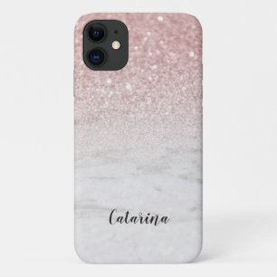 Rose aus weißem Marmor Gold Imitat Glitzer Name G Case-Mate iPhone Hülle