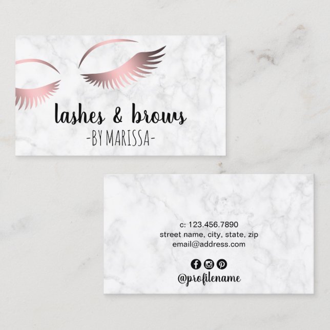 Rose aus weißem Marmor mit Goldstricken und -braue Visitenkarte (Vorne/Hinten)