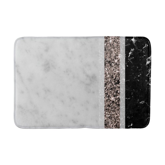 Rose aus weißem und schwarzem Marmor Gold Glitzer  Badematte (Vorderseite)