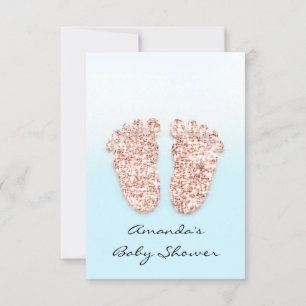 Rose Baby Dusche Feet Blush Blue Glitzer Einladung