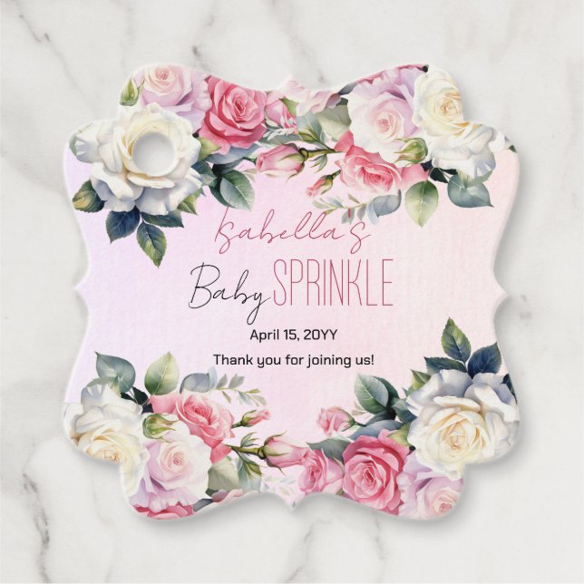 Rose Baby in Bloom Floral Baby Sprinkle Geschenkanhänger (Vorderseite)