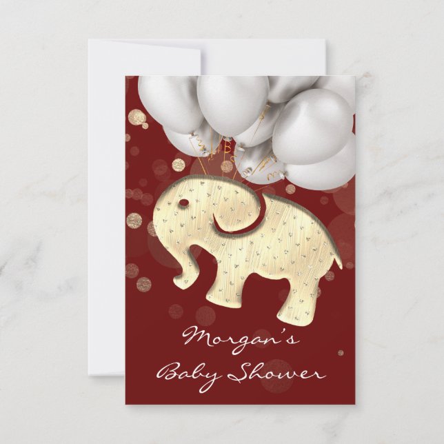 Rose Baby Shower Elephant Gold Ballon Burgundy Einladung (Rückseite)