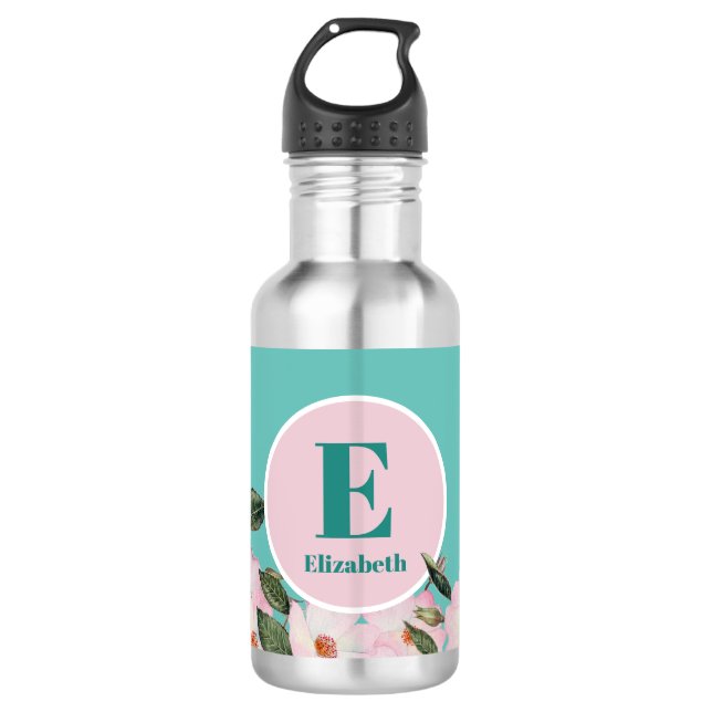 Rose Ballerina Monogramm Edelstahlflasche (Vorderseite)