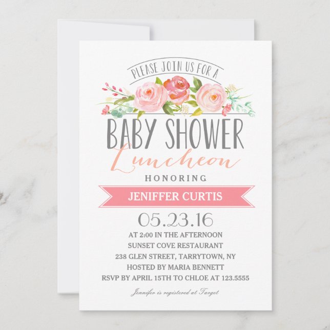 Rose Banner Luncheon | Babyparty Einladung (Vorderseite)