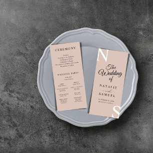 Rose Beige MinimalistBold Initials Wedding Program