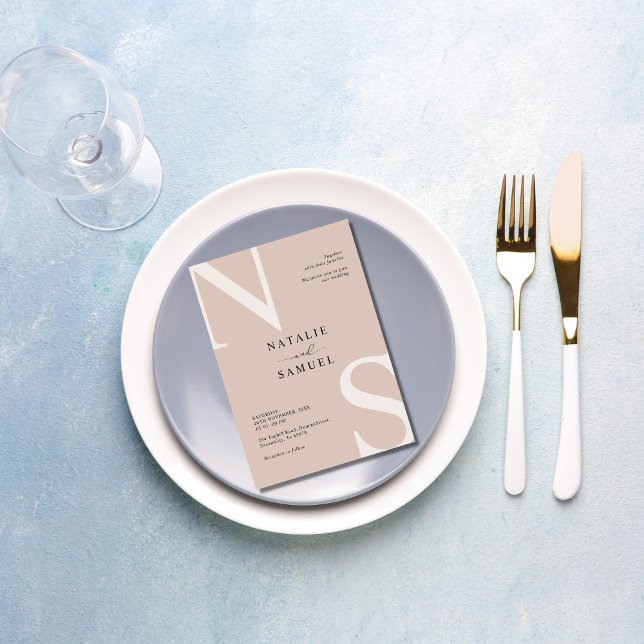 Rose Beige Minimalistisch Elegant Fett Erste Hochz Einladung (Von Creator hochgeladen)