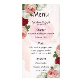 Rose benutzerdefinierte Hochzeitmenü-Karte Karte