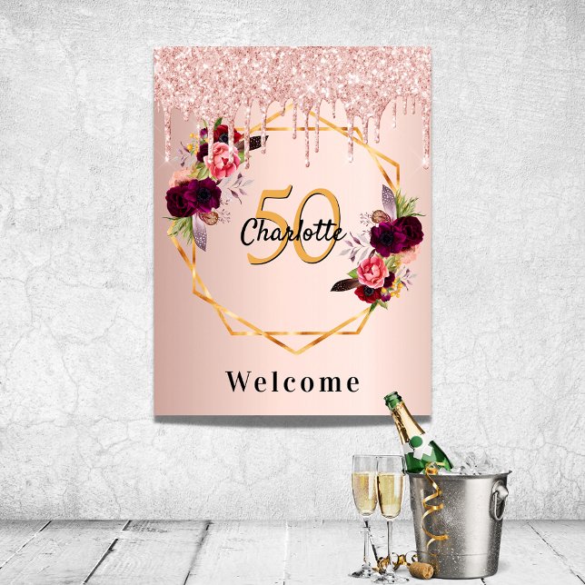Rose Birthday Goldflorals Glitzer gewillkommen Poster (Von Creator hochgeladen)
