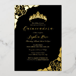Rose Black Gold Quinceanera Geburtstag Folieneinladung