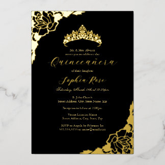 Rose Black Gold Quinceanera Geburtstag Folieneinladung
