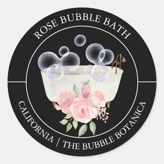 Rose-Blase-Bath-Etikett Runder Aufkleber (Vorderseite)