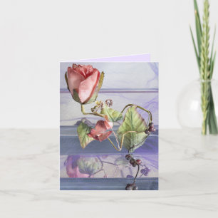 Rose, Blätter, Blätter und lila Blumenkarte Dankeskarte