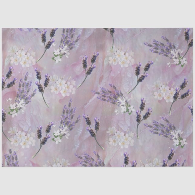 Rose Blätter Hintergrund Tröpfchen mit Lavendel Seidenpapier (Vorderseite)