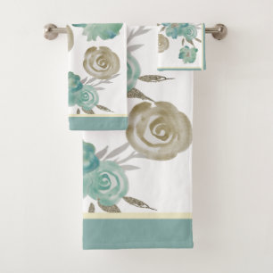 Rose Blau & Taupe auf Creme Badhandtuch Set