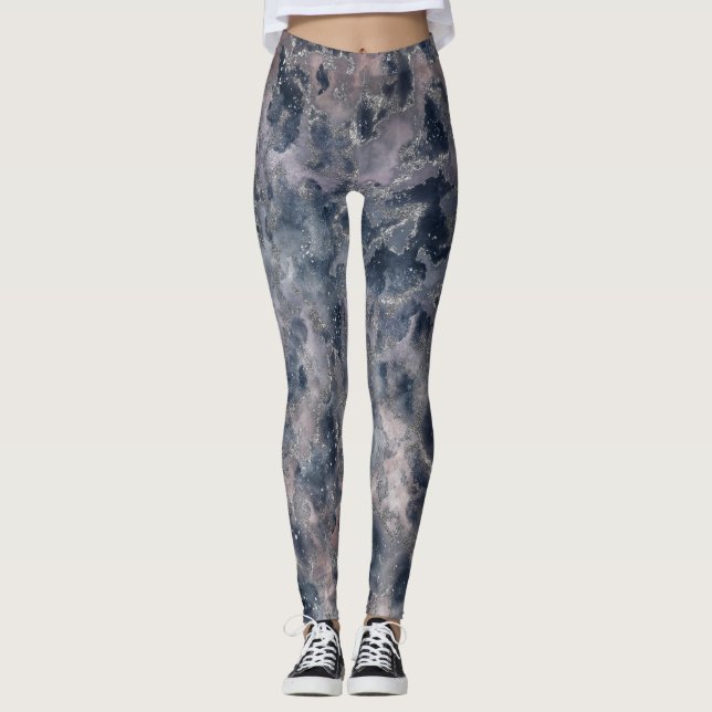 Rose Blau und Rot Rosa Abstrakte Aquarellfarbe Leggings (Vorderseite)