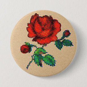 Rose Bloom Halftone auf braunem Papier Fine Art Button