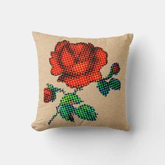 Rose Bloom Halftone auf braunem Papier Fine Art Kissen