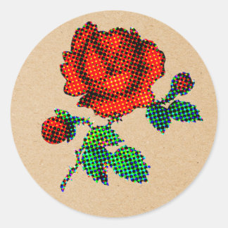 Rose Bloom Halftone auf braunem Papier Fine Art Runder Aufkleber