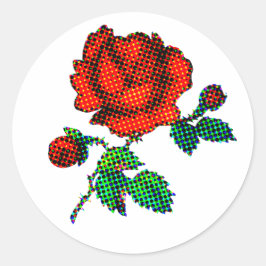 Rose Bloom Halftone Fine Art Runder Aufkleber