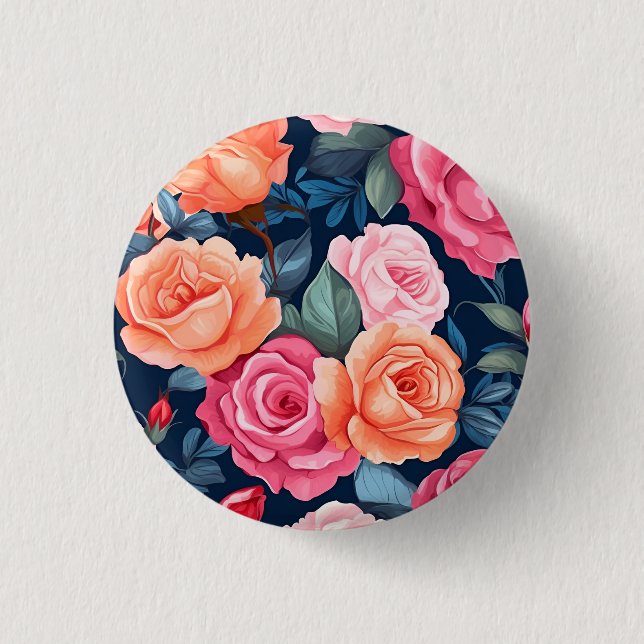 Rose Blooming Blume Muster-80037 Button (Vorderseite)