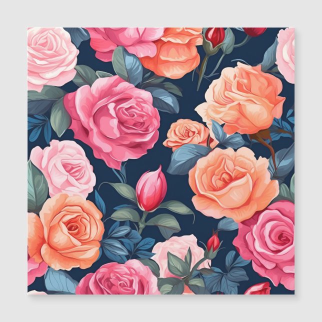 Rose Blooming Blume Muster-80037 Magnetkarte (Vorderseite)