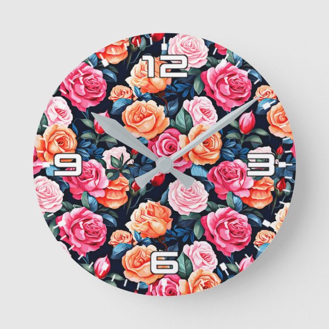 Rose Blooming Blume Muster-80037 Runde Wanduhr (Vorderseite)