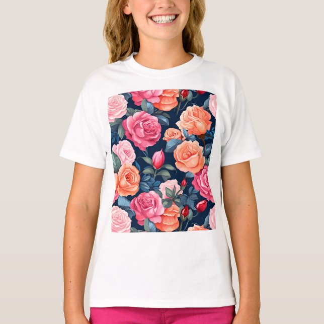 Rose Blooming Blume Muster-80037 T-Shirt (Vorderseite)