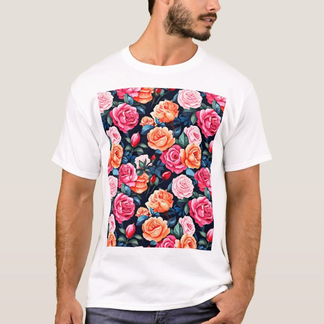 Rose Blooming Blume Muster-80037 T-Shirt (Vorderseite)