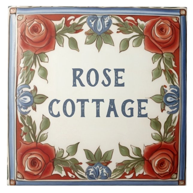 Rose Bloral Custom House Name Plate Schild Plaque Fliese (Vorderseite)