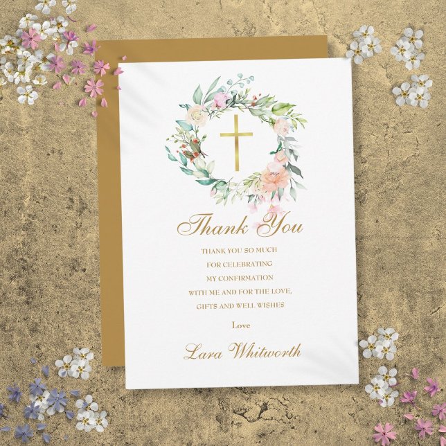 Rose Bloral-Gold-Script-Bestätigung Dankeskarte (Roses Floral Gold Script Confirmation Thank You Card)