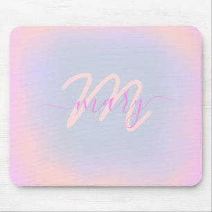 Rose Blue Pastels Ombre Name Heart Monogram Mousepad