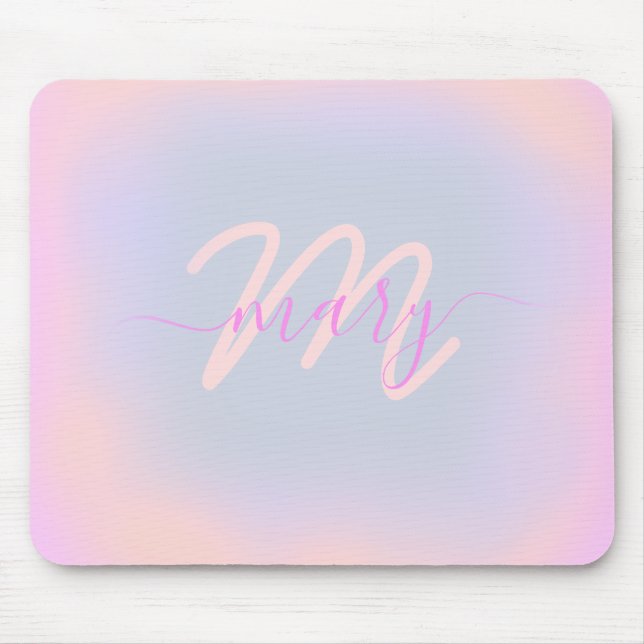 Rose Blue Pastels Ombre Name Heart Monogram Mousepad (Vorne)