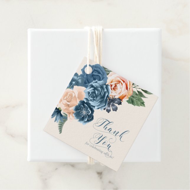 Rose Blue/Peach Wedding Danke, ID584 Geschenkanhänger (Beispiel)