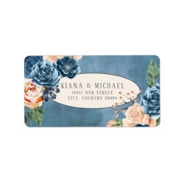 Rose Blue/Peach Wedding ID584 Adressaufkleber