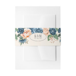 Rose Blue/Peach Wedding ID584 Einladungsbanderole