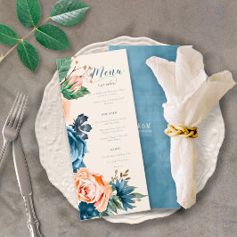 Rose Blue/Peach Wedding Menu ID584 Menükarte