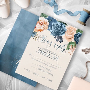 Rose Blue/Peach Wedding RSVP ID584