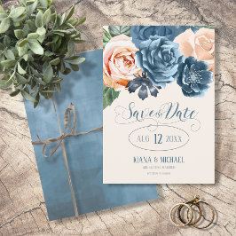 Rose Blue/Peach Wedding Save the Date ID584