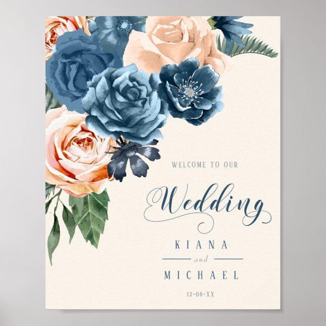 Rose Blue/Peach Wedding Welcome ID584 Poster (Vorne)