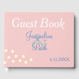 Rose Blue Polka Dots Heart Wedding Gästebuch