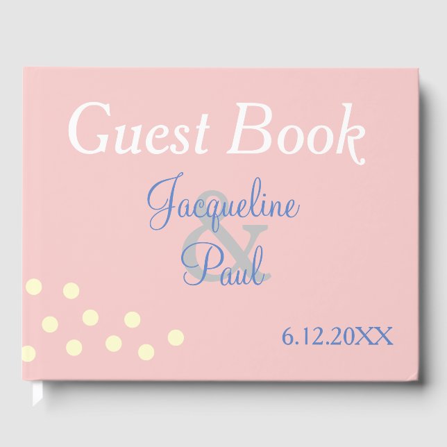 Rose Blue Polka Dots Heart Wedding Gästebuch (Vorderseite)