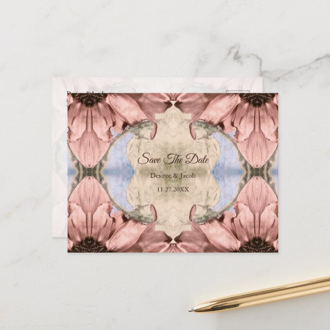 Rose Blues Blush Pink Hochzeit Postkarte (Vorderseite/Rückseite Beispiel)