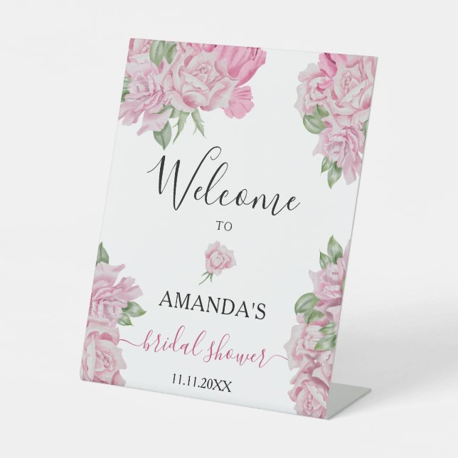 Rose Blume - Brautparty-Begrüßungszeichen Sockelschild (Vorderseite)