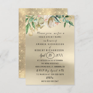 Rose Blume Brunch Green Gold Wasserfarbe Elfenbein Einladung