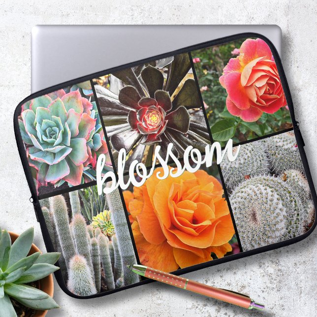 Rose Blume Cacti Foto Collage Blossom Skript Laptopschutzhülle (Von Creator hochgeladen)