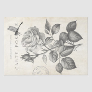 Rose Blume Dragonfly Französisch Postmark Decoupag Seidenpapier